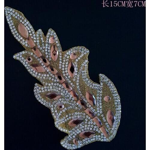 20pcs Fashion Exquisite Handmade Leaf Shape Hot Drilling Acrylic Rhinestones Iron On Patches For Diy Women Clothes Patch Brod