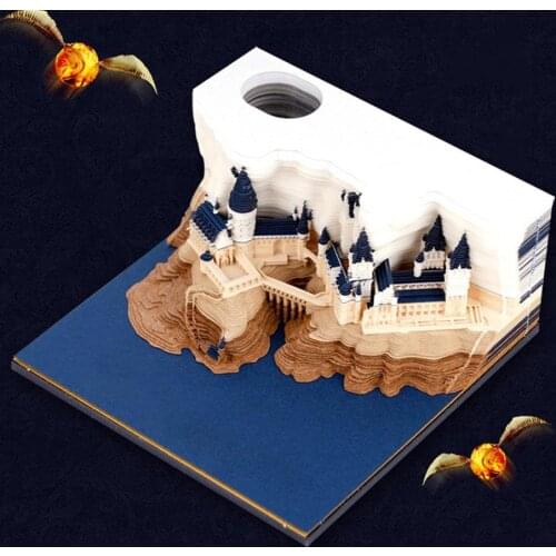 3D Creative Paper Carving Art Hogwarts Castle Note Paper Art Building Blocks Paper Note Paper Decoration Home Decoration Crafts