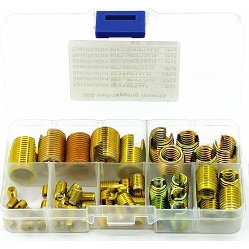 50Pcs M3/M4/M5/M6/M8/M10/M12 Carbon Steel Thread Repair Insert Self Tapping Thread Slotted Insert Combination Set Assortment Kit