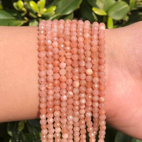 A+ Natural Sunstone Faceted Loose Gems Beads for Jewelry Making DIY Christmas Gift Bracelets 15'' Tiny Stone Bead 2/3/4mm