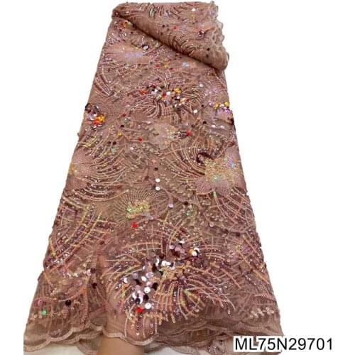 African Cord Lace French Lace Fabric 2021 High Quality Sequins Lace Shinny Nigerian Lace Fabrics For Party Dress ML75N297