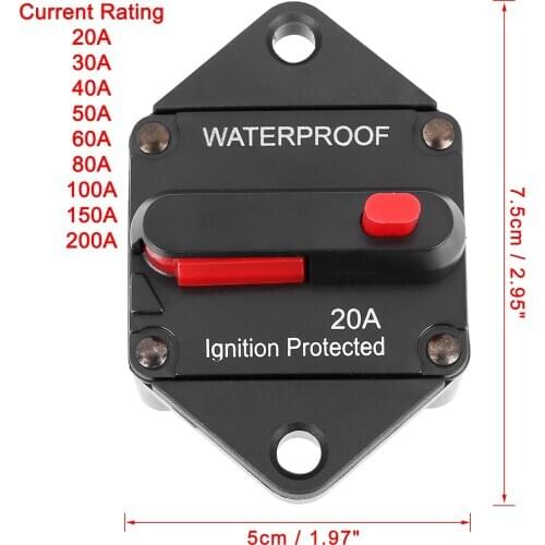X Autohaux Waterproof Auto Fuse Holder Inverter Circuit Breaker 20A 30A 40A 50A 60A 80A 100A 150A 200A Red Button Fuses for Cars