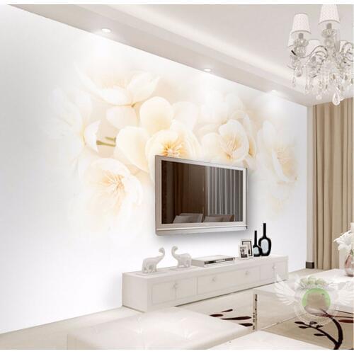 Large Papel Murals White Sakura 3d Flower Murals Wallpaper for Living Room TV Background 3d Wall Mural 3d Flower Wall paper