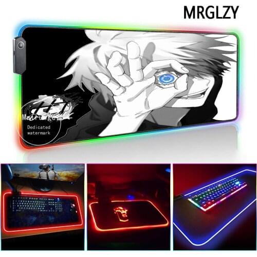 MRGLZY Anime Jujutsu Kaisen LED Light RGB Gamer XXL Large Mouse Pad Gojo Satoru DeskMat Gaming Accessories for Laptop Keyboard