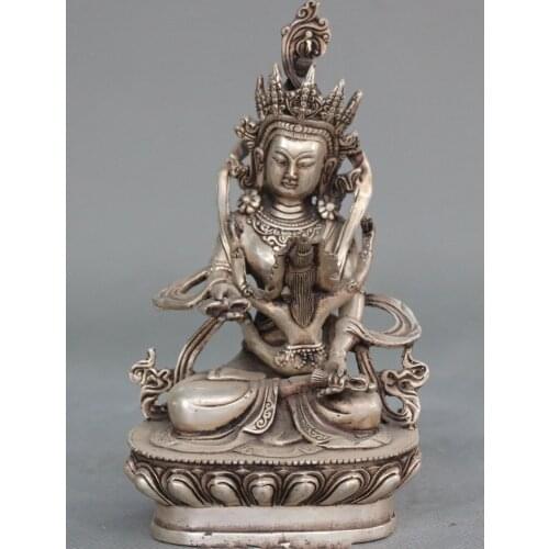 DECORATION BRONZE FACTORY OUTLETS TIBET SILVER CHINESE TIBETAN BUDDHISM SILVER SEAT MANDKESVARA BUDDHA HOLD VAJRADHARA STATUE
