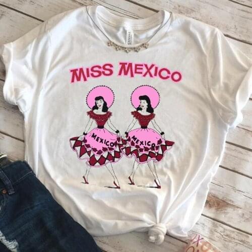 Calelinka Vintage Miss Mexico 80s Hipster Tshirts For Female Short Sleeve Cotton O Neck Tops Tumblr Fashion Western Dancer Tees