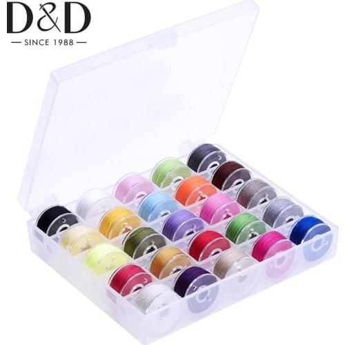 D&D 25Pcs Bobbin Thread Plastic Sewing Machine Bobbins with Storage Box for DIY Embroidery Thread Sewing Thread Supplies