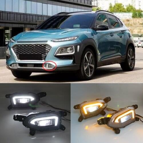 2pcs Car DRL Lamp 12V LED Daytime Running Light For Hyundai Kona 2019 2020 Dynamic Yellow Turn Signal Function