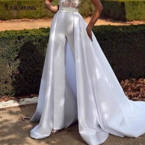 E JUE SHUNG White Satin Detachable Skirt Removable Train for Dresses