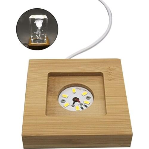 H7JB USB Creative 3D Crystal Ball Night Light Bedside Lamp Solid Wood Base Luminous Craft Glass Square Sphere Table Decorions