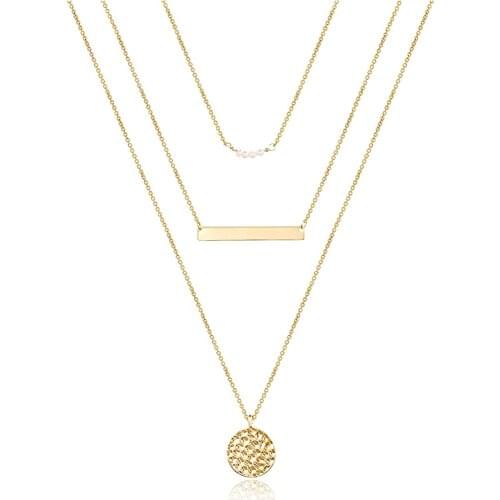 Dainty Layered Choker Necklace Handmade 14K Gold Plated Pendant Necklace Multilayer Bar Adjustable Layering Necklaces for Women