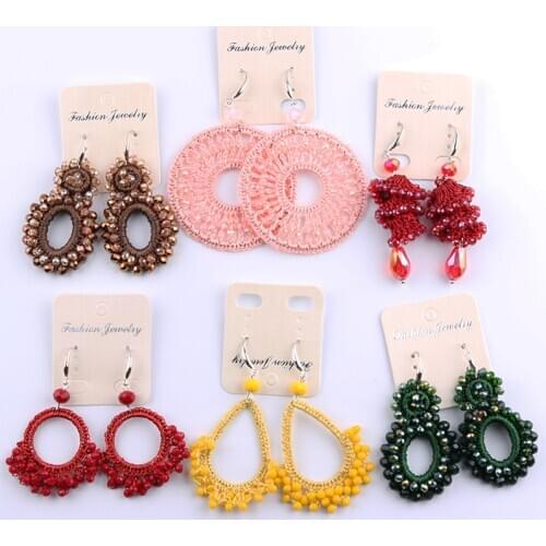 Pure hand woven tassel classic fashion earrings female Bohemian personality versatile long crystal earrings factory wholes