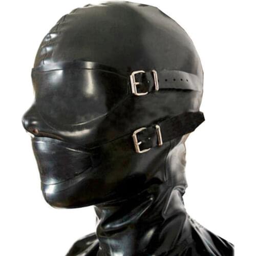 Latex Mask Sexy Rubber Hood with Eyes Cover Detachable Mouth Plug Fetish Mask Free Shipping Latex Handmake Costume
