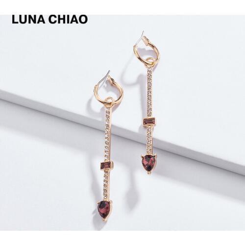 LUNA CHIAO Fashion Jewelry Gold Plating Pave Crystals Rhinestone Drop Pendant Huggie Dangle Earrings for Women