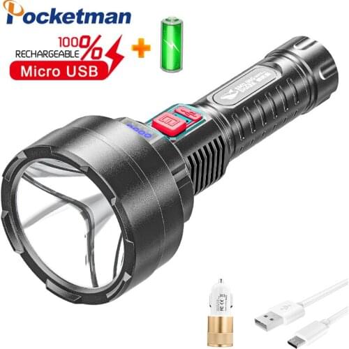 50000LM LED Flashlight USB Rechargeable Torch Lanterna Built-in Battery Lantern Portable Long-range Flashlight for Adventure