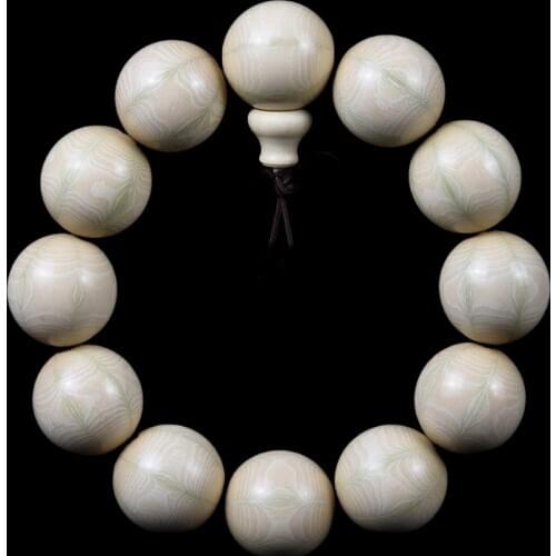 Mens Womens Tibetan Buddha 15mm 18mm 20mm White Wood Beads Natural Beige Fo Kwan-yin Mala Meditation Bracelet Yoga Bracelet