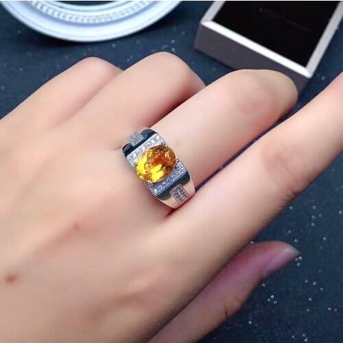 3ct 8mm*10mm Natural Citrine Ring for Man VVS Grade Citrine Silver Ring 925 Silver Yellow Crystal Man Ring