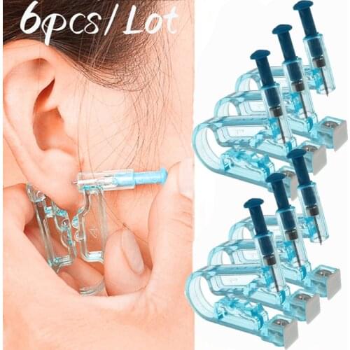 6Pcs Piercing Kit Asepsis Disposable Sterile Ear Piercing Unit Cartilage Tragus Helix Piercing Gun NO PAIN Nose Lip Piercer Tool
