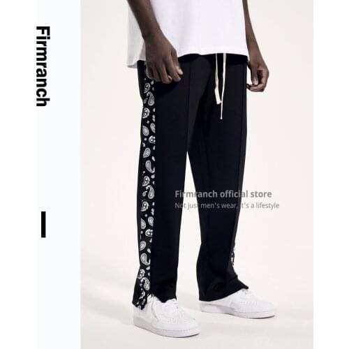 Firmranch News 2021 High street Paisley Printed Sport Pants Back Men/Women Spring&Summer Slacks Zip At Bottom Trousers