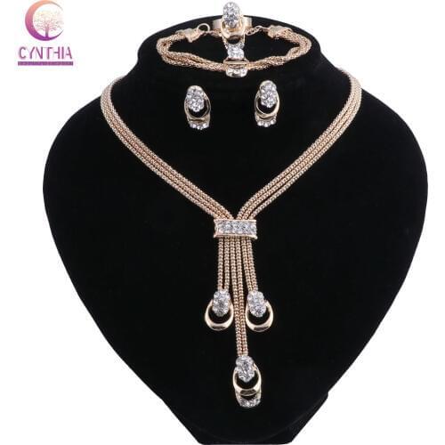 New Fashion Women Vintage Gold-color Bridal Rhinestone Nigerian Wedding African Beads Jewelry Set Crystal wedding
