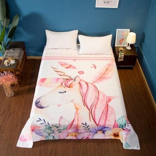 3D Printing Unicorn Flat Sheet Childrens Animation Pattern Bed Sheet for Kids/Baby/Children/Boy/Girl 170X230cm