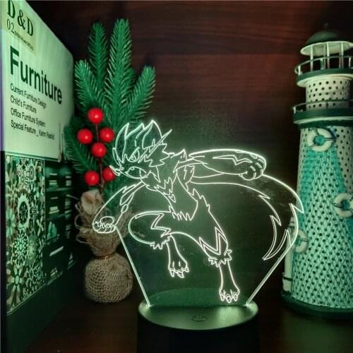 Pokemon LED Lamp Zeraora Anime Figure Night Light 3D Decoration Lighting Home Decor Lampara Manga Takara Tomy Table Lights Neon