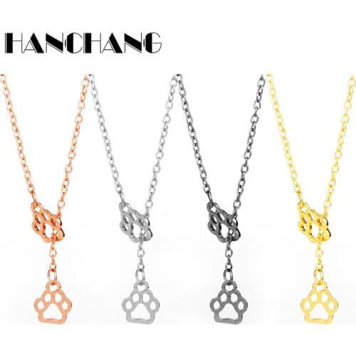 Lovely Hollow-out Pet Footprint Pendants Necklace Women Choker Necklace Cute Animal Puppy Cute Paw Necklace Colar