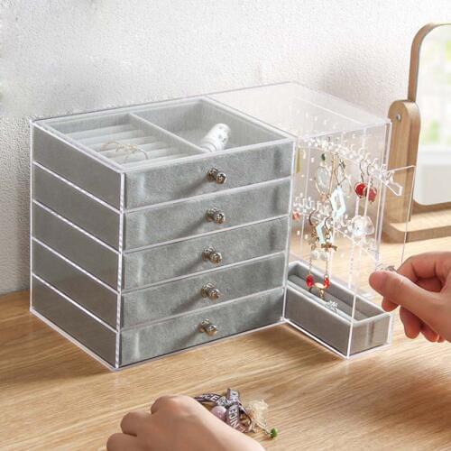 HUNYOO Transparent Acrylic Earring Stand Shelf Jewelry Storage Cosmetic Makeup Box Display Ear Stud Jewelery Stand Storage Case