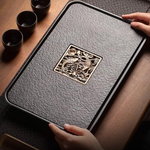 Rectangular Kung Fu Tea Tray Chinese Stone Modern Black Drainage Tea Tray Decoracion Vassoio Legno Ceremony Tools ZP50CP