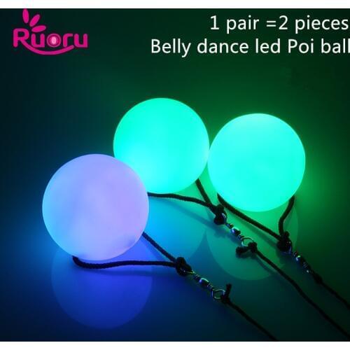 Ruoru 2 pieces = 1 pair belly dance balls RGB glow LED POI thrown balls for belly dance hand props stage performance accessories