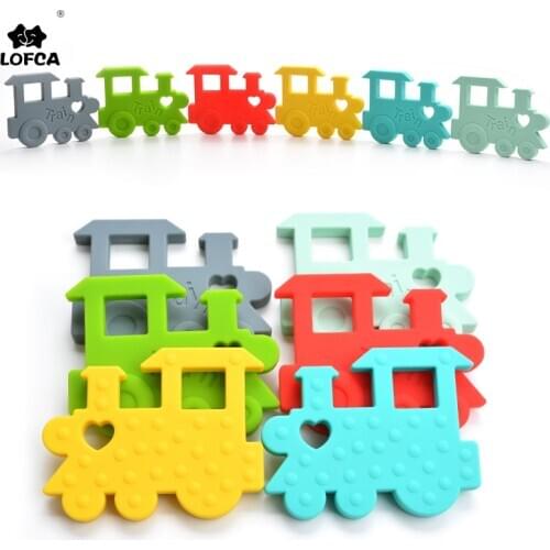 LOFCA 1pc Silicone Train Teeher Baby Cartoon Car Teething Pendant Chew Toys BPA Free Food Grade Silicone Beads Nursing Gift