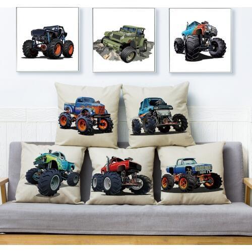 USA Monster Truck Car Cartoon SUV Pattern Cushion Cover Linen Pillow Covers 45*45cm Pillows Case Home Decoration Pillowcase