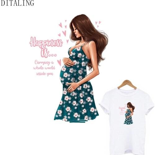 Beautiful Pregnant Women Patch On Clothing Fashion Girl Thermal Sticker DIY Washable Non-Toxic Patch On T-Shirt Hoodie Applique