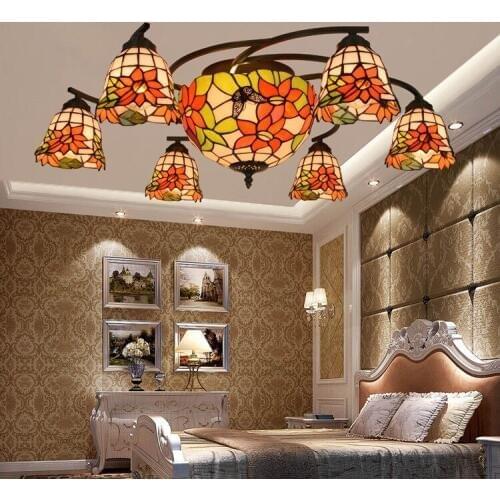 Tiffany red rose flower Stained Glass Suspended Luminaire E27 110-240V Chain Pendant lights for Home Parlor Dining Room