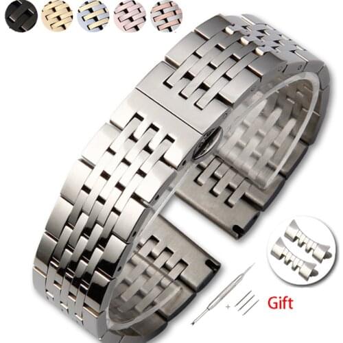 Solid Stainless Steel Bracelet T41 Watch Band Strap Seven Beads Butterfly Buckle 12 13 14 15 16 17 18 19 20 21 22 23 24mm Bands