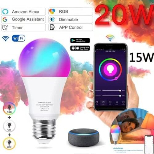 Wifi Smart Bulb 16 million Color Changing Light Work With Alexa/Google Assistant E27/B22 LED Lamp Or IR Remote Control Bombilla