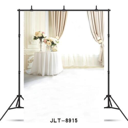 White Curtain Desk Flowers Vinyl Photographic Background Customized For Wedding Baby Shower Children Backdrop Photocall Studio