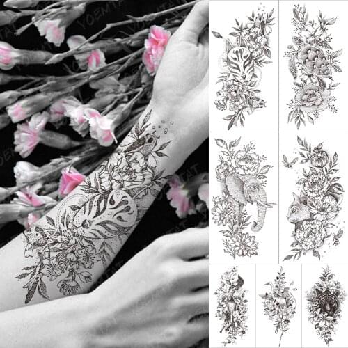 Waterproof Temporary Sleeve Tatooo Stickers Mask Peony Flower Fox Fish Tattoo Neck Body Art Fake Transferable Tatoo Male Female