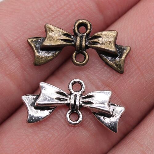 WYSIWYG 30pcs 20x9mm Antique Silver Color Antique Bronze Bow Connector Charm Bow Charm For Jewelry Making Bow Charms Connector