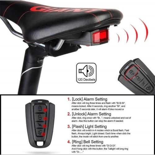Anti-thelf Bicycle Rear Light with Wireless Remote Control USB Rechargable Bike Taillight Alarm Lock LED MTB Cycle Warning Lamp