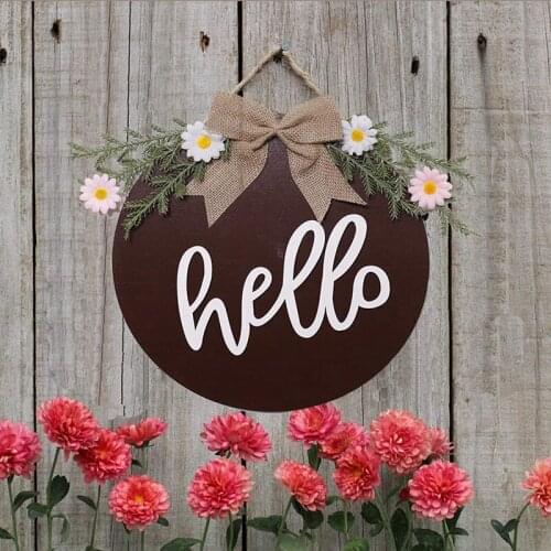 Hello Sign Front Door Decor Rustic Wooden Hanging Sign for Front Porch Wreaths Welcome Sign for Farmhouse Porch
