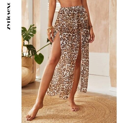 ZY 2021 New Beach Skirts Women Summer Beach Sundress Boho Maxi High Waist Split Skirt Leopard Printed Long SkirtsClub Party Swim