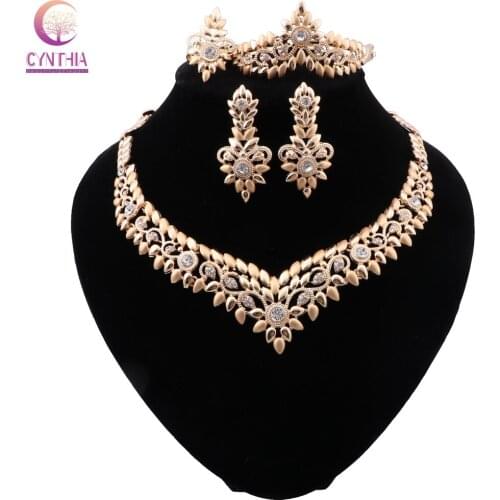 CYNTHIA Bridal Dubai Gold Jewelry Sets Crystal Necklace Bracelet Nigerian Wedding Party Women Fashion Jewelry Set for Wedding