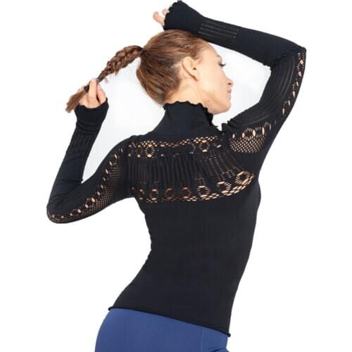 Yoga Top Womens Long-sleeve Hollow Out Shirt Workout Tops Fitness Gym Clothes Sports T-Shirts Training Sportswear FE478