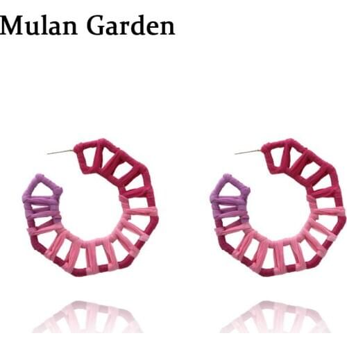 12 Colors Handmade Weave Raffia Hoop Resin Earrings Geometric Hollow Pendant Fashion Silver Color Needle Earrings Birthday Gifts