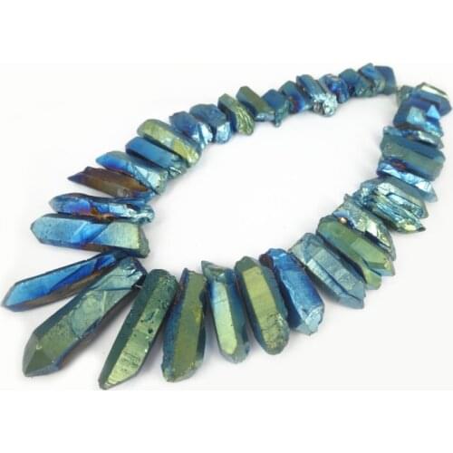 15.5 inch/strand Big Crystal Pillar Finished Blue Color Crystal Point Pendant Wholesale Mystic Titanium Necklace Crafts Supplier
