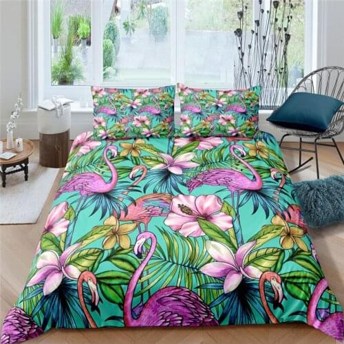 Luxury 3D Cute Flamingo Print 2/3Pcs Bedding Set Comfortable Animal Pattern Duvet Cover Pillowcase Home Textile Queen/King Size