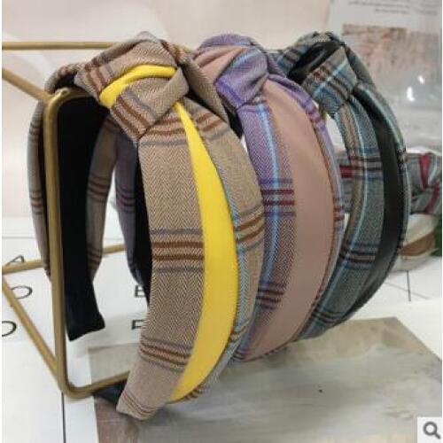 36pcs/lot DIY Simple Grids Fabrics Lattice Splice PU Head Bands Antiskid Tie Knot HeadBands Hair Styling Tools Accessory HA1484