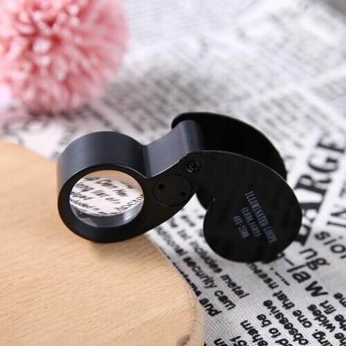 40X 25mm Coin Jewelry Eye Loupe Magnifier LED Light Jewelers Diamond Loop Black Aluminum Alloy Frame Handheld Magnifier Tool