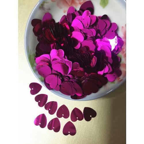 50g/lot 13*13cm Heart Sequins PVC Sequin Flat Paillette Sequins Decoration With 1 Hole Rose Red